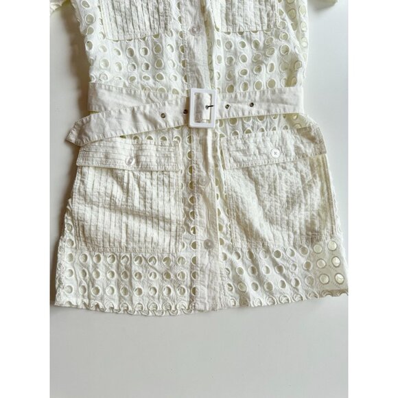 SOLID & STRIPED Harper White Cotton Eyelet Belted Shirt Dress Cover-Up, Size S - Picture 11 of 16
